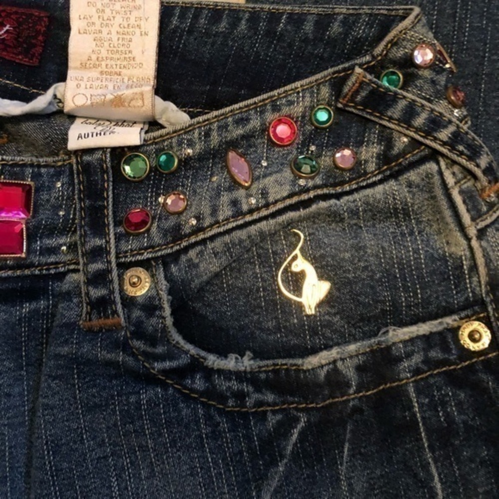 NWT Baby Phat boot cut Rhinestone sparkle embroidered pocket blue jeans sz 5
